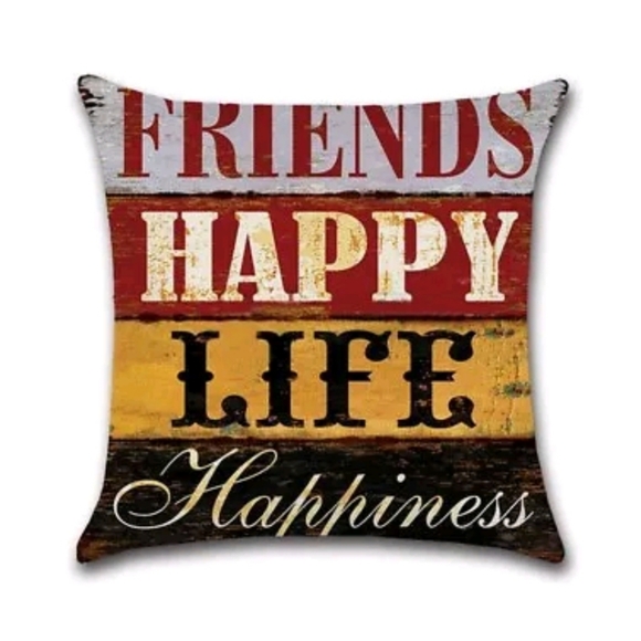 Source Unknown Other - Happiness Plank Pillow Case 17 x 17 Cotton Linen Design Décor